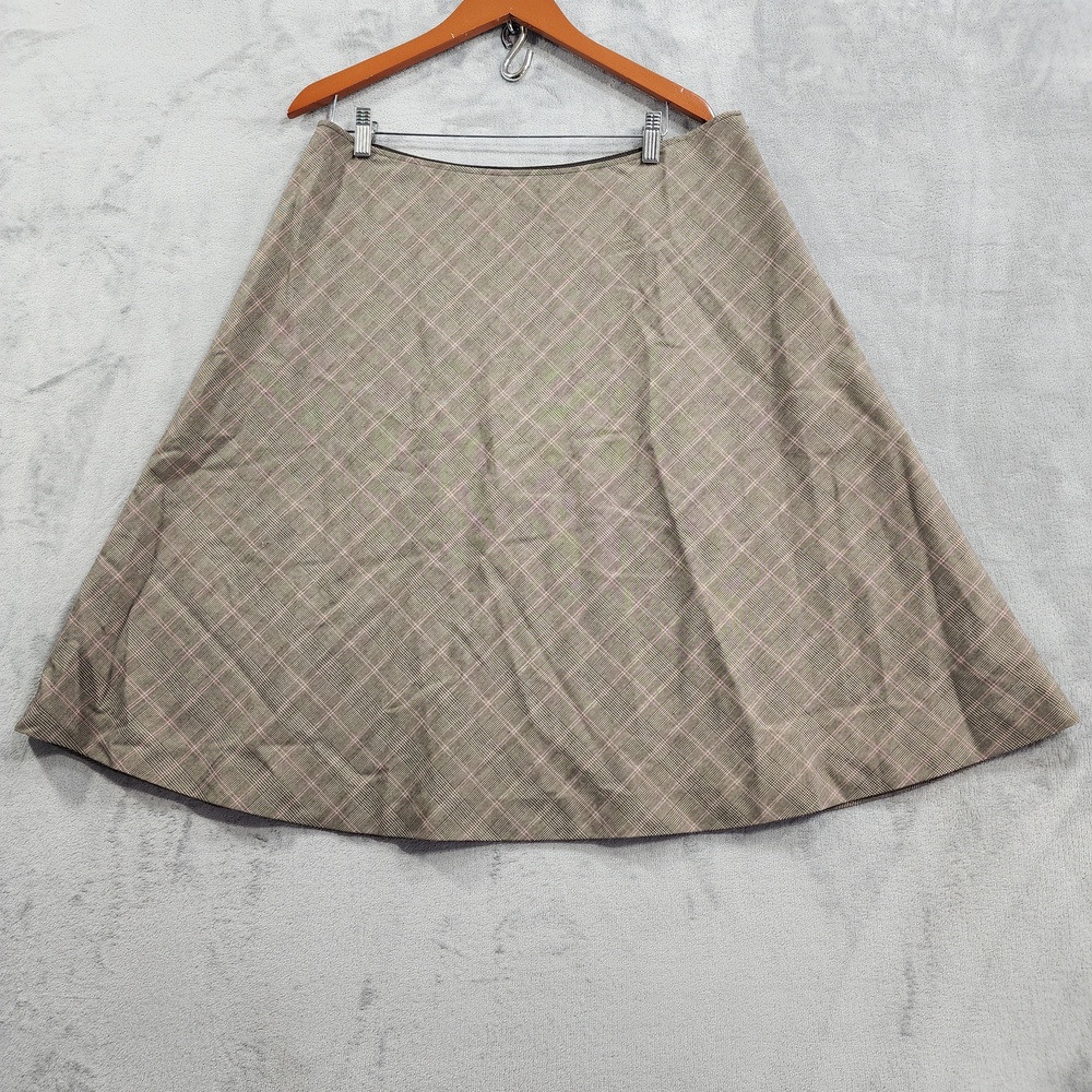 Vintage Liz&Co Skirt Womens 14 Beige Pink Plaid Tweed A-Line Zip Office Preppy